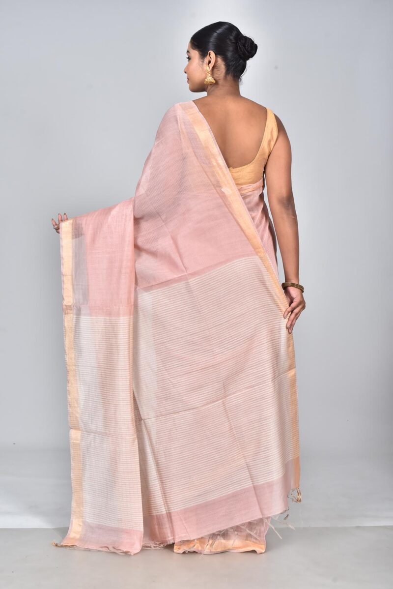 Silk Modal Yard Dyed Woven Saree (Peach)