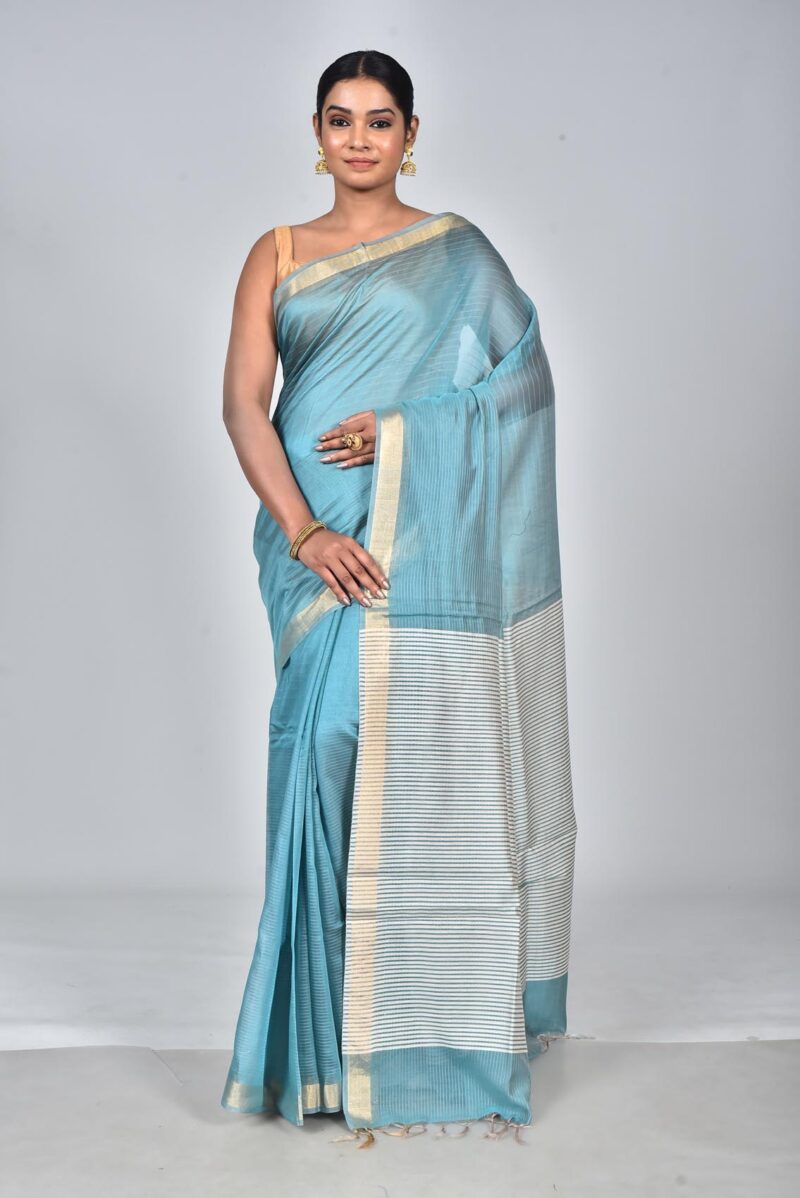 Silk Modal Yard Dyed Woven Saree (Lite Blue)