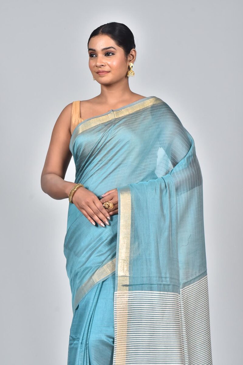 Silk Modal Yard Dyed Woven Saree (Lite Blue)