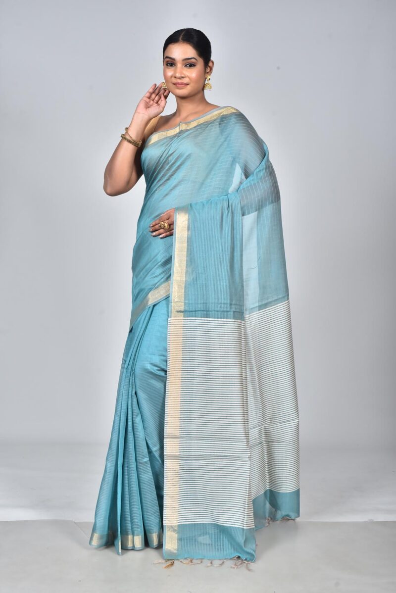 Silk Modal Yard Dyed Woven Saree (Lite Blue)