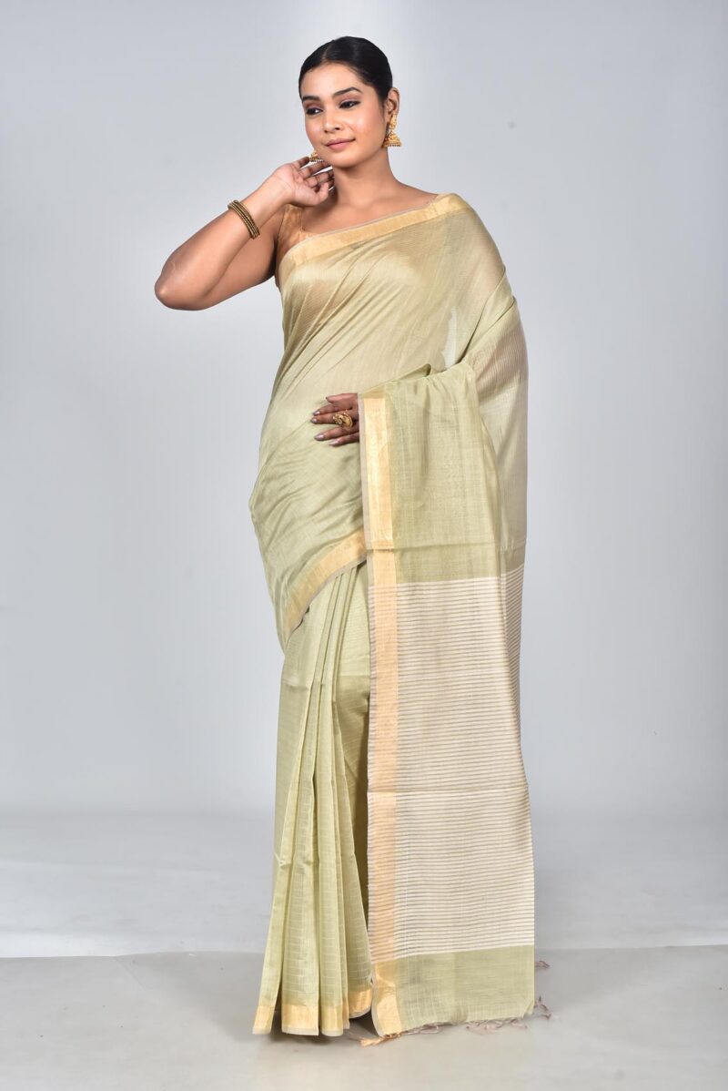 Silk Modal Yard Dyed Woven Saree (Lite Green)