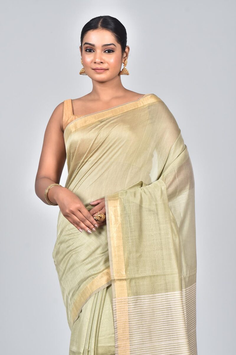 Silk Modal Yard Dyed Woven Saree (Lite Green)