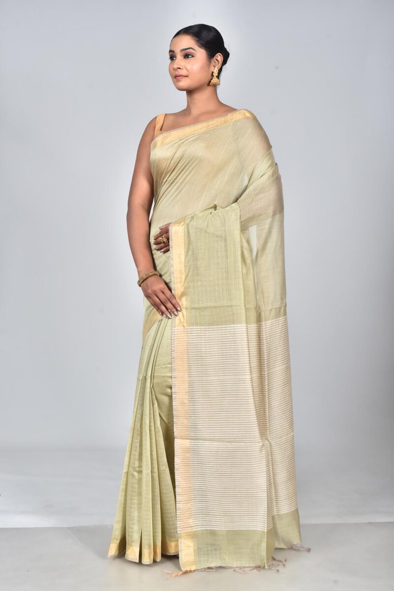 Silk Modal Yard Dyed Woven Saree (Lite Green)