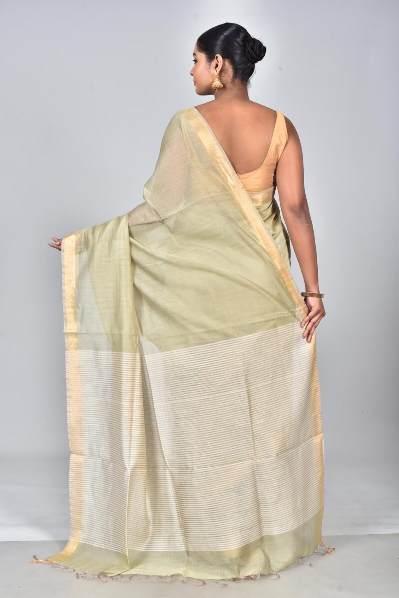 Silk Modal Yard Dyed Woven Saree (Lite Green)