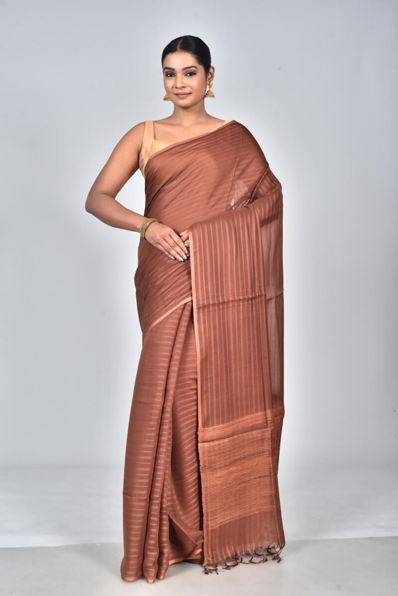 Silk Modal Yard Dyed Woven Saree (Brown)