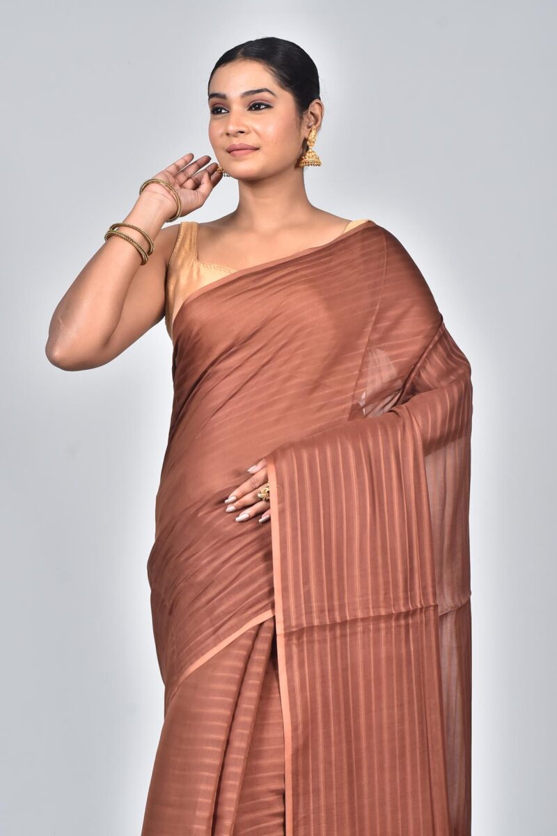 Silk Modal Yard Dyed Woven Saree (Brown)