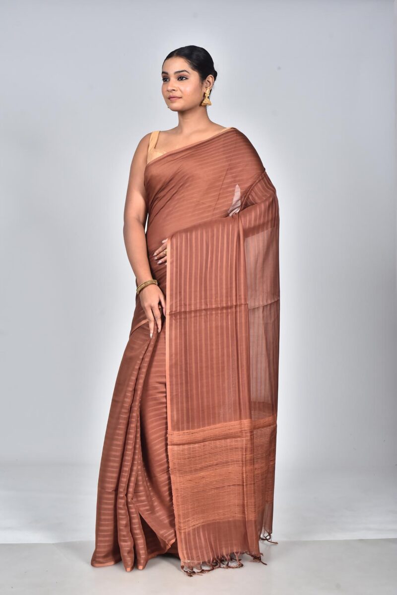 Silk Modal Yard Dyed Woven Saree (Brown)