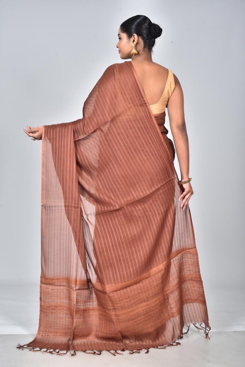 Silk Modal Yard Dyed Woven Saree (Brown)