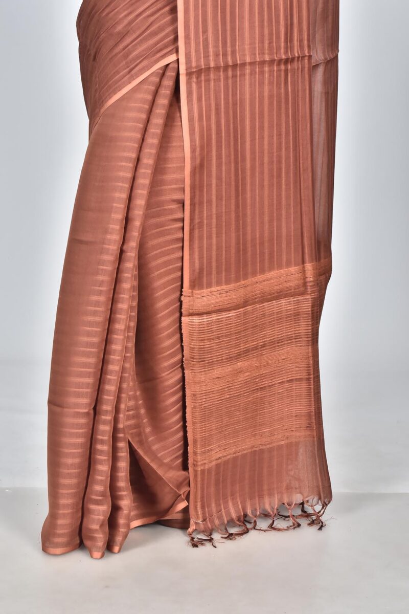 Silk Modal Yard Dyed Woven Saree (Brown)