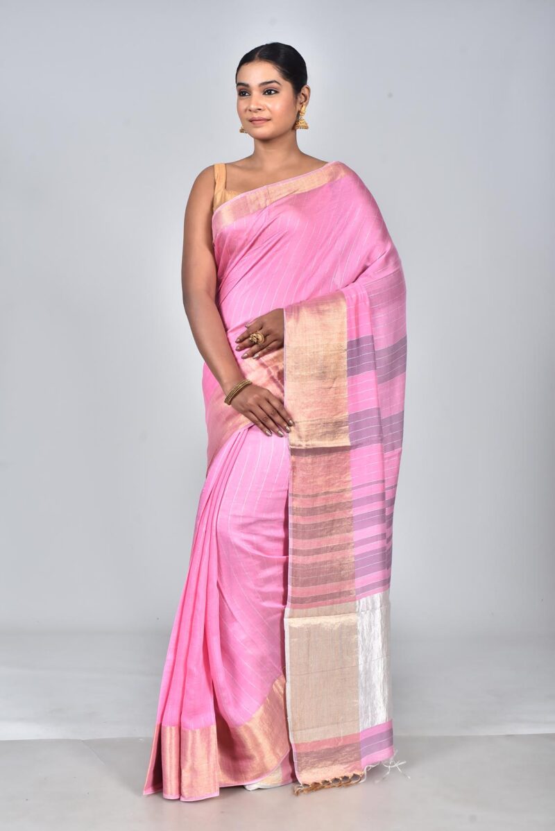 Silk Modal Yard Dyed Woven Saree (Pink)