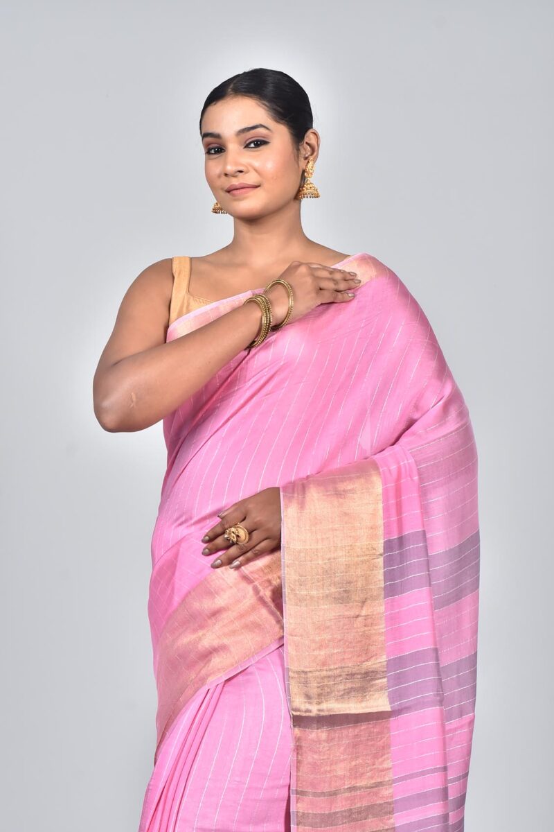 Silk Modal Yard Dyed Woven Saree (Pink)