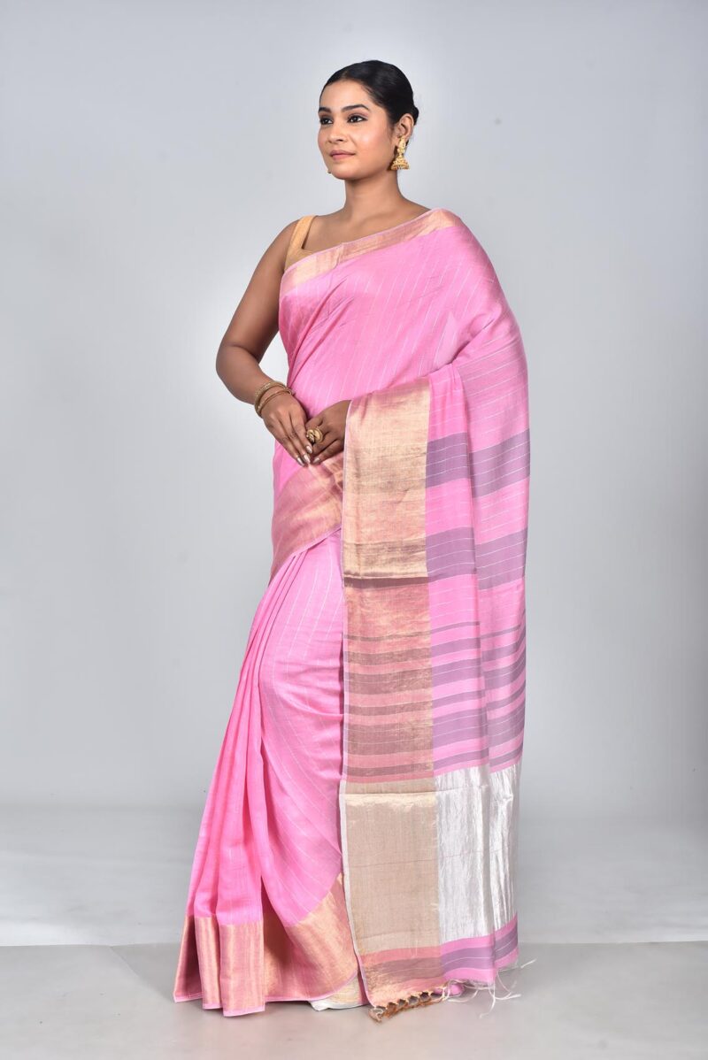 Silk Modal Yard Dyed Woven Saree (Pink)