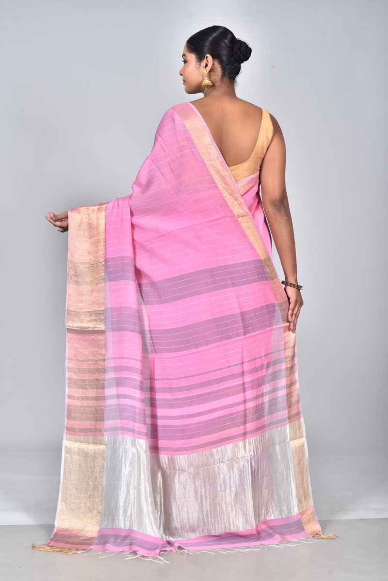 Silk Modal Yard Dyed Woven Saree (Pink)