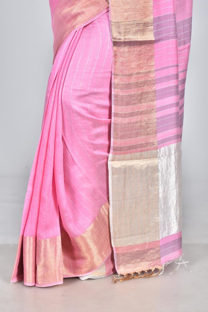 Silk Modal Yard Dyed Woven Saree (Pink)