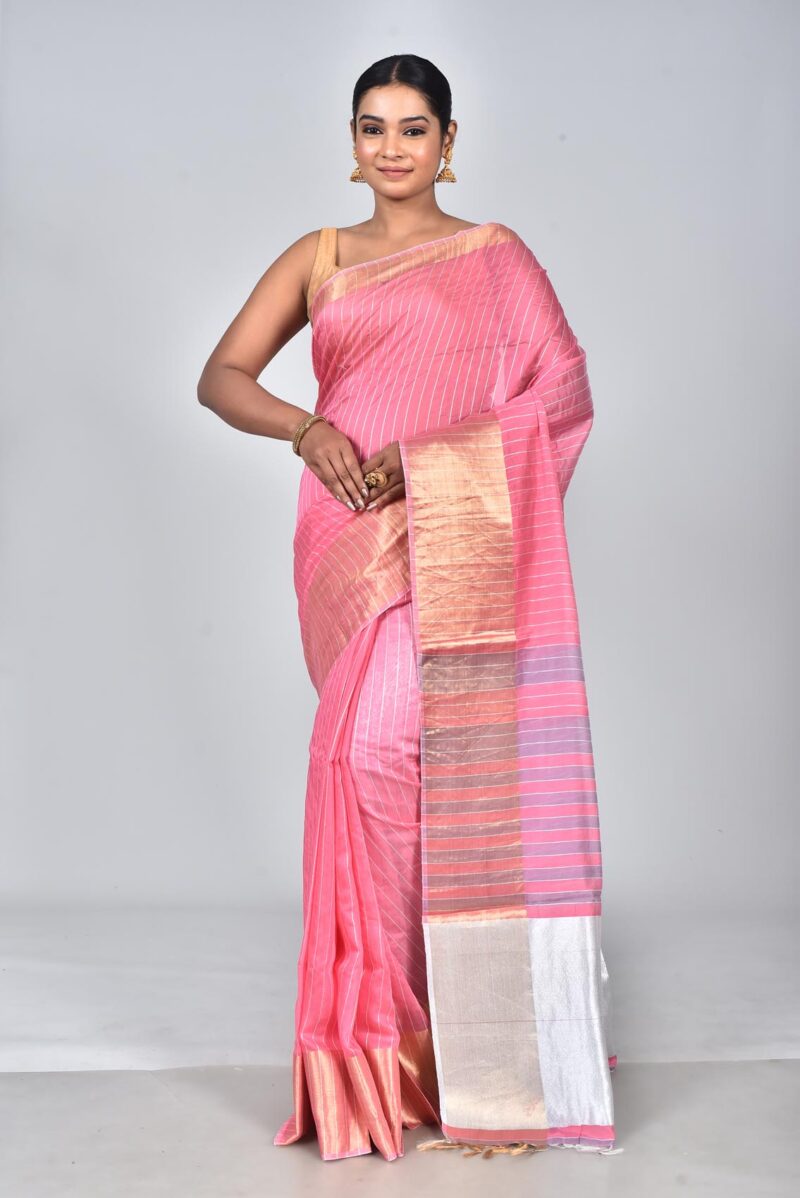 Silk Modal Yard Dyed Woven Saree (Pink)