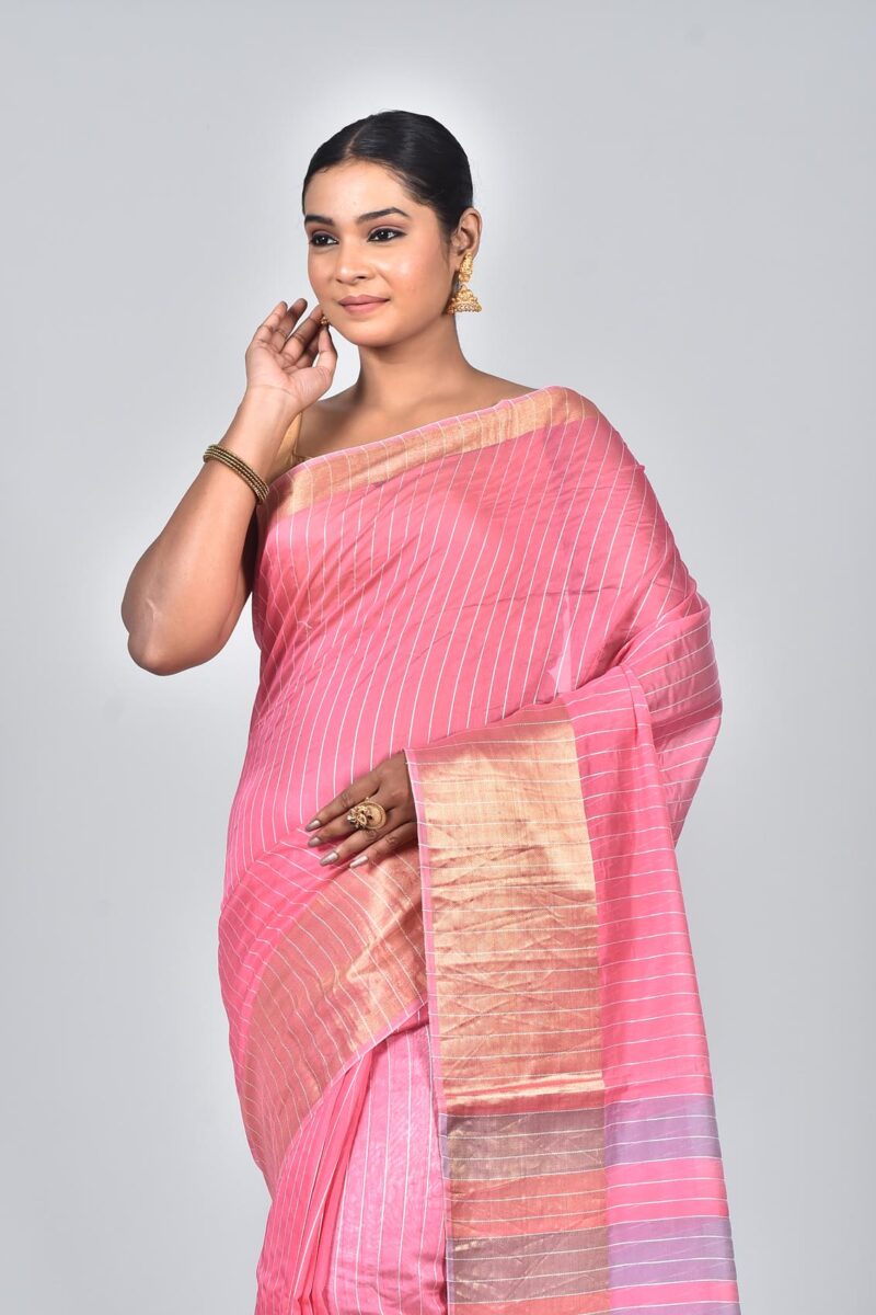 Silk Modal Yard Dyed Woven Saree (Pink)