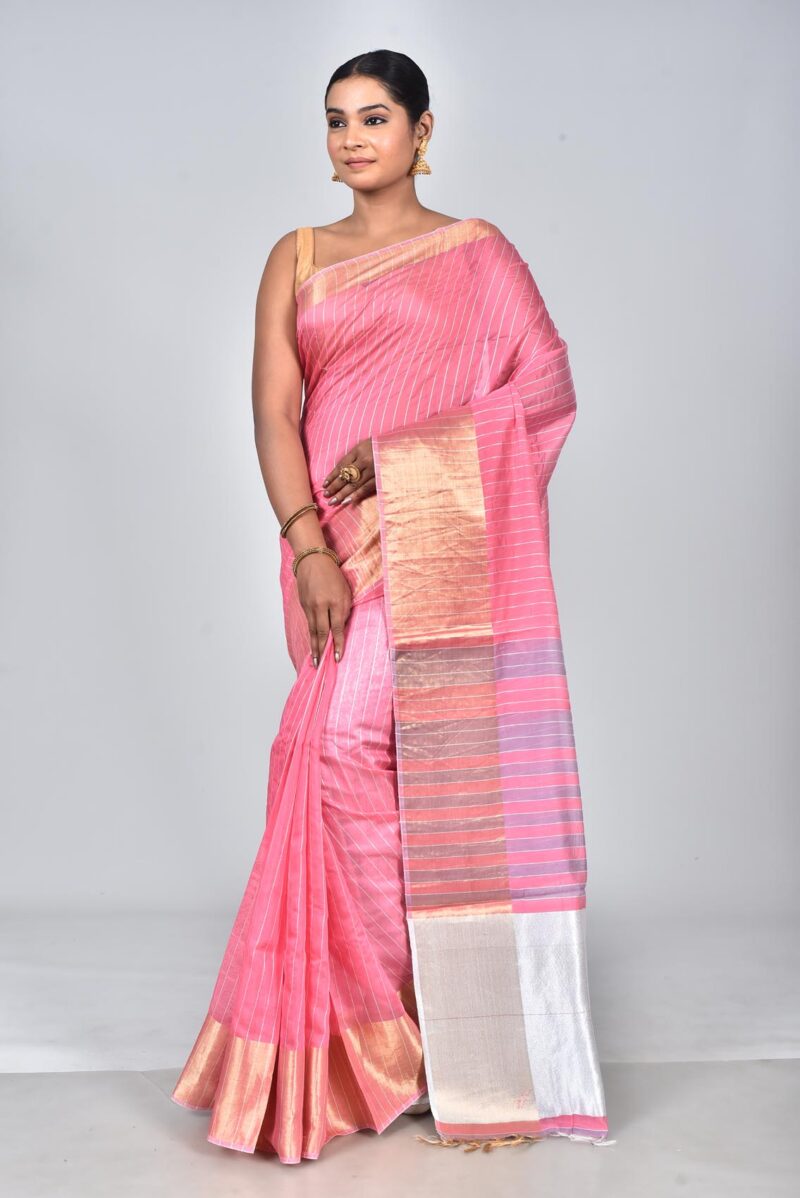 Silk Modal Yard Dyed Woven Saree (Pink)