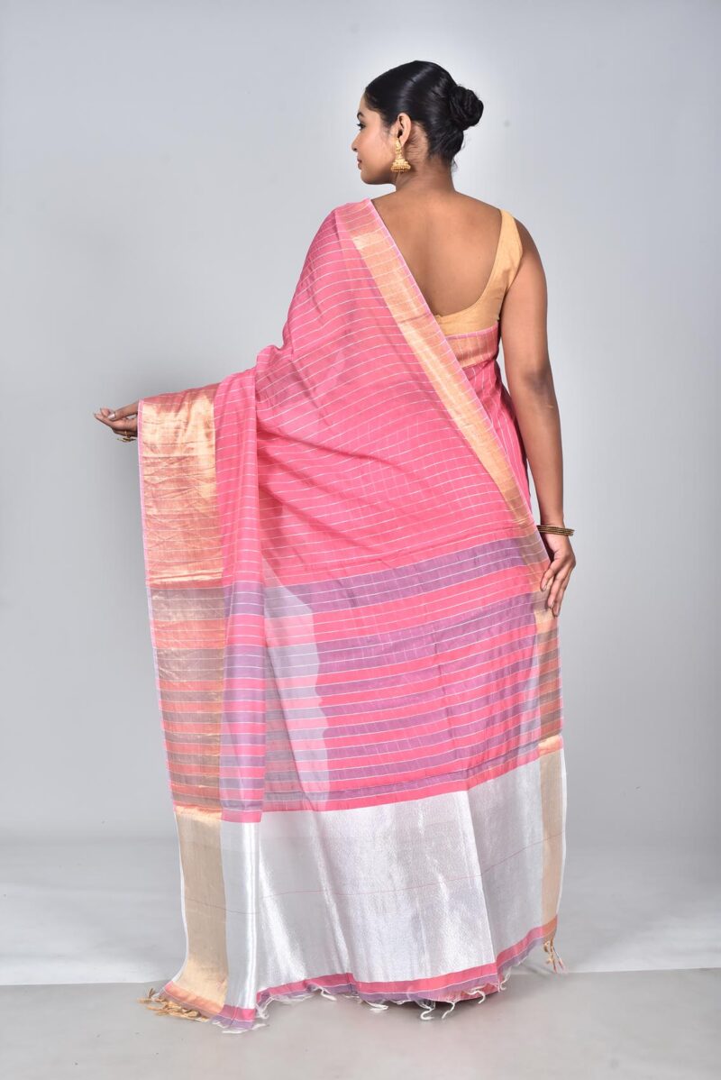 Silk Modal Yard Dyed Woven Saree (Pink)