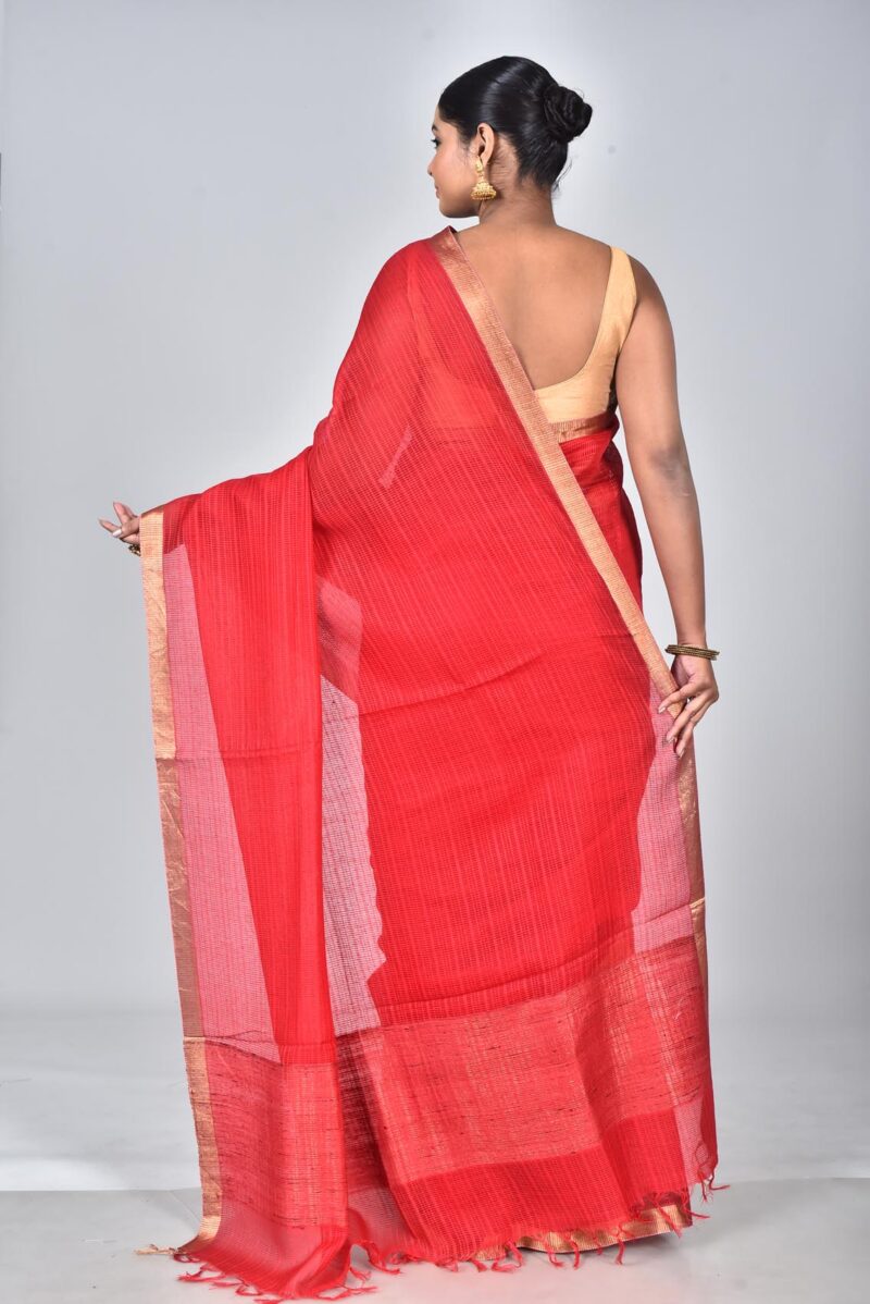 Silk Tassar Matka Textured Woven Saree (Red)