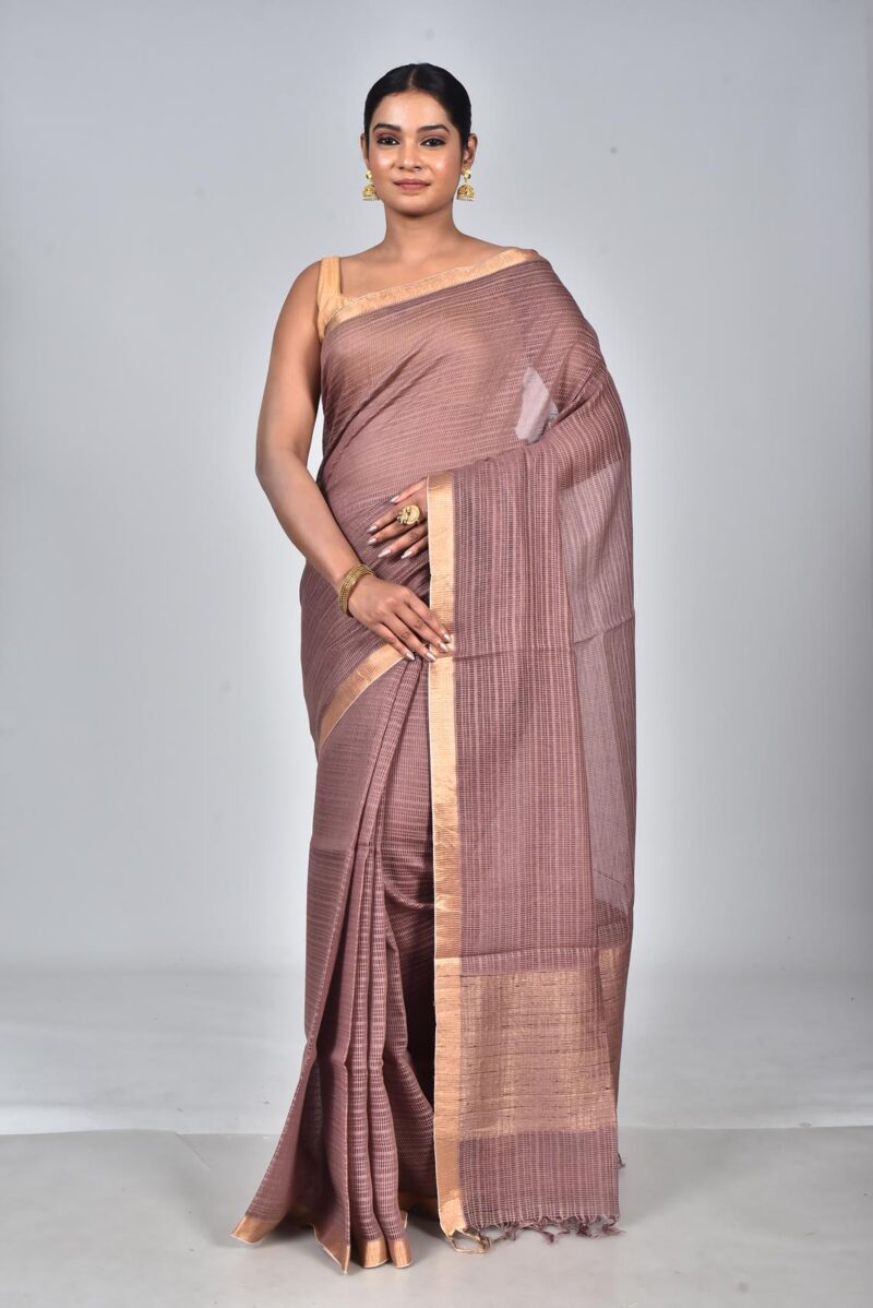 Silk Tassar Matka Textured Woven Saree (Brown)