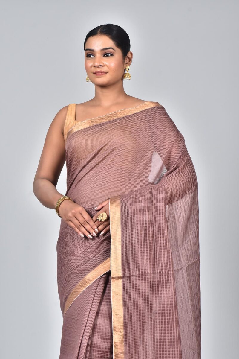 Silk Tassar Matka Textured Woven Saree (Brown)