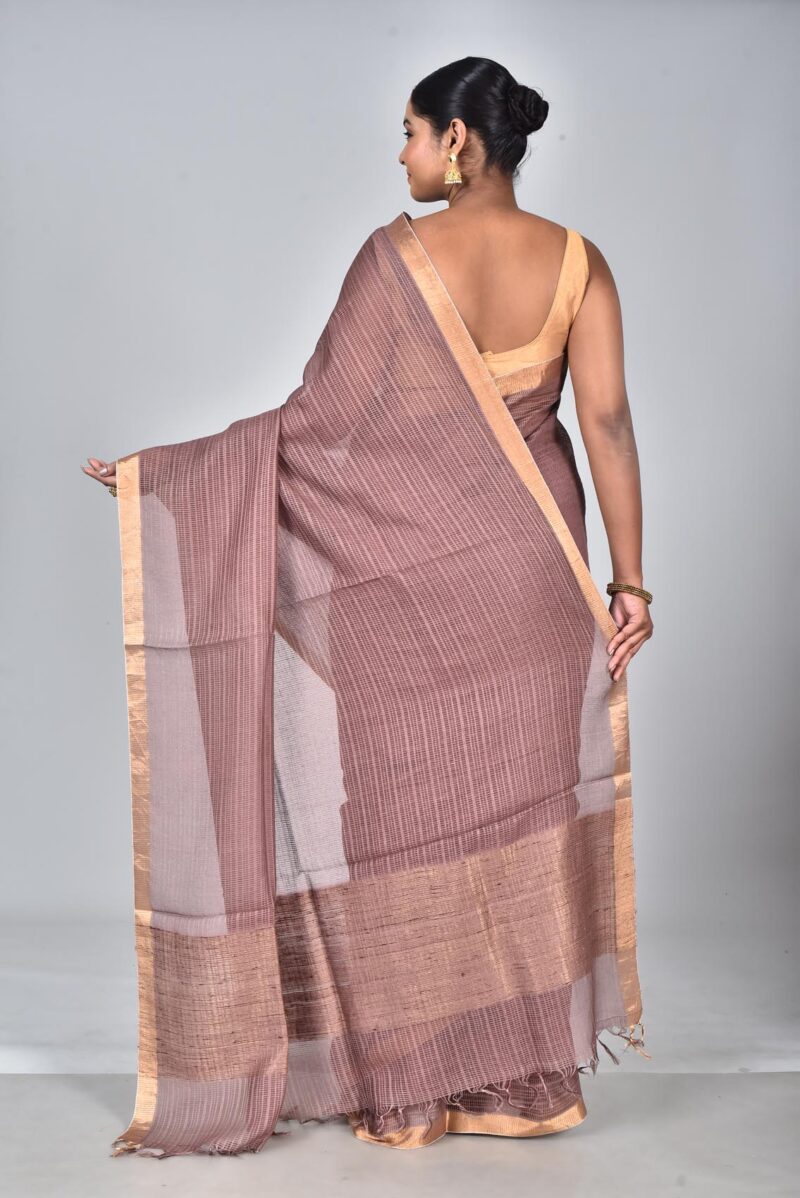 Silk Tassar Matka Textured Woven Saree (Brown)