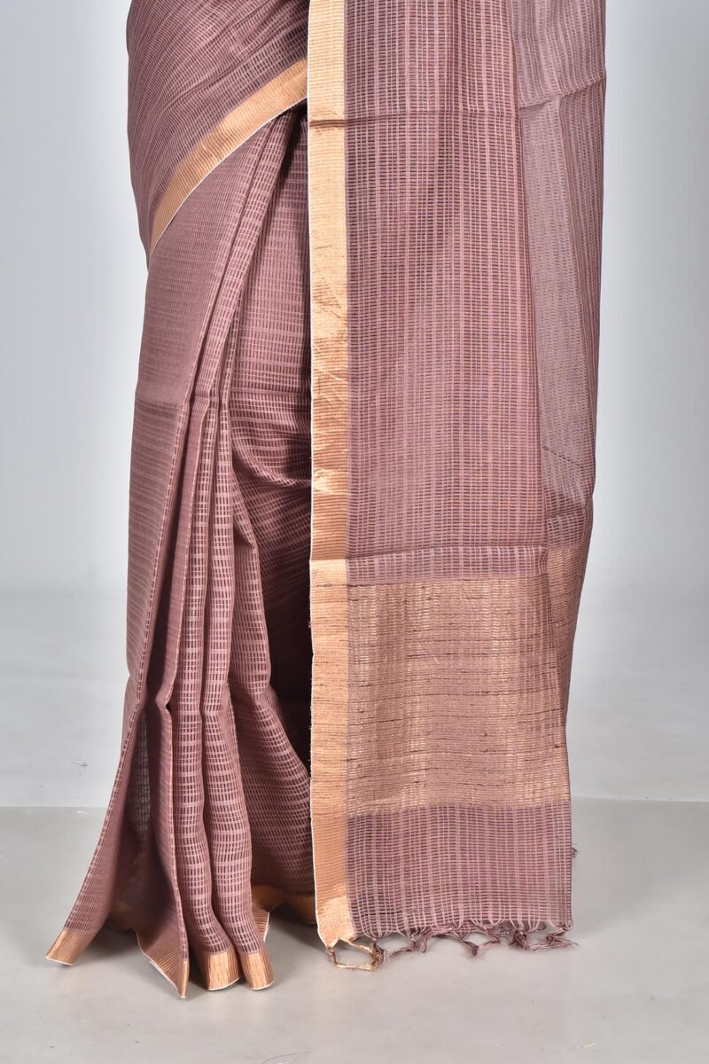 Silk Tassar Matka Textured Woven Saree (Brown)