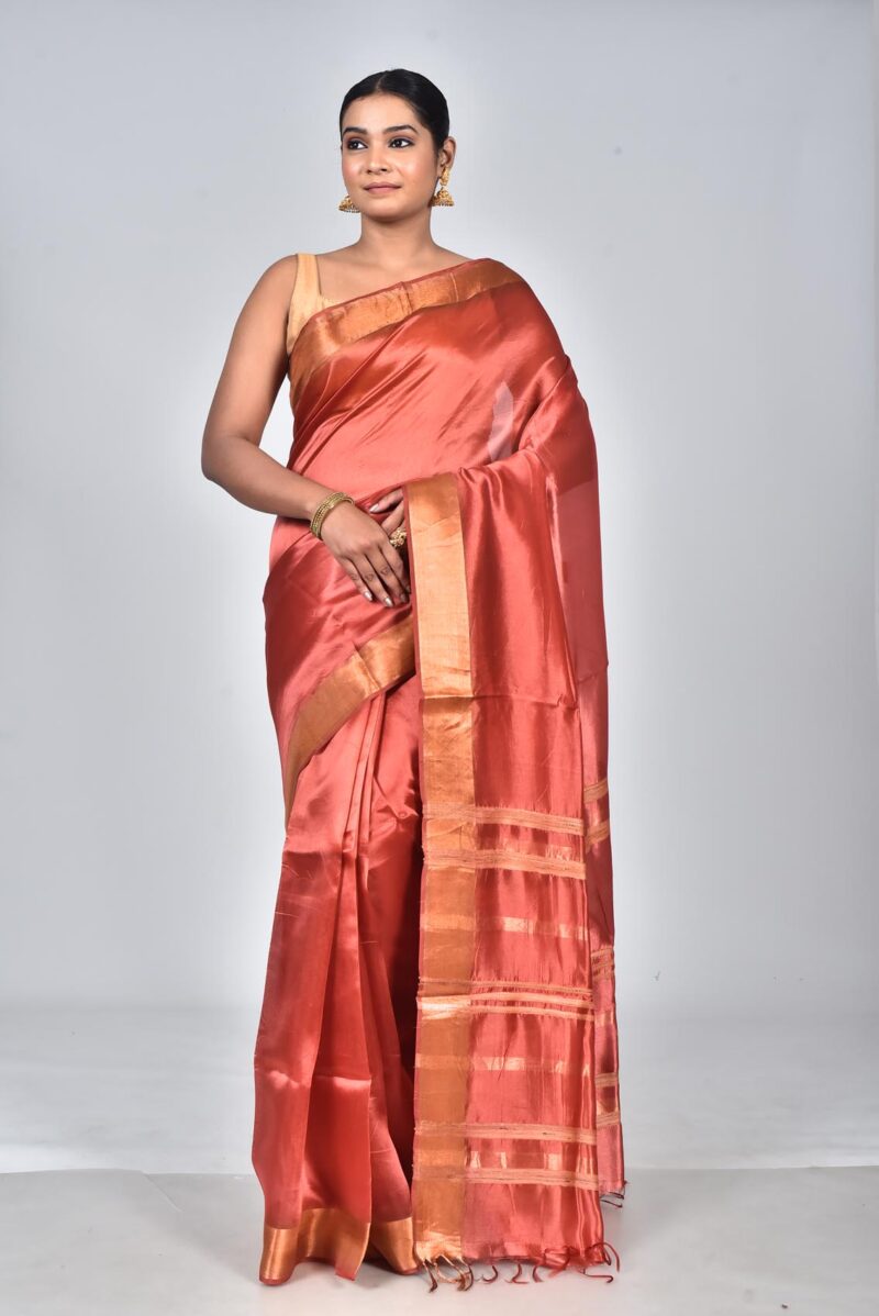 Silk Tensel Woven Saree (Rust)