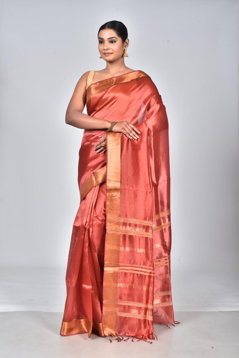 Silk Tensel Woven Saree (Rust)