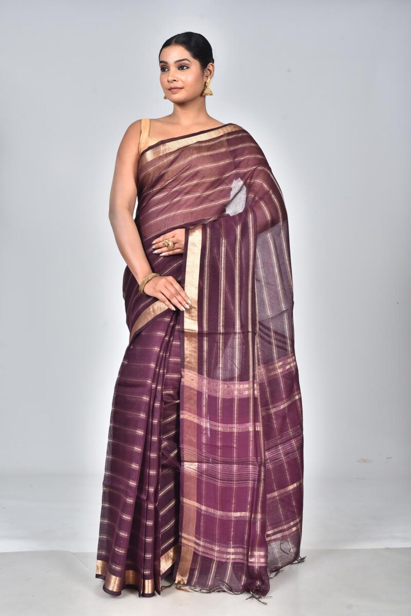 Silk Tassar Matka Textured Woven Saree (Dark Violet)