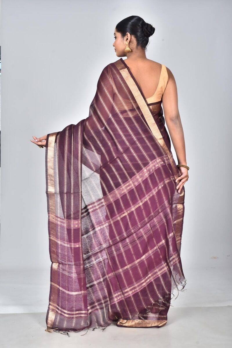 Silk Tassar Matka Textured Woven Saree (Dark Violet)