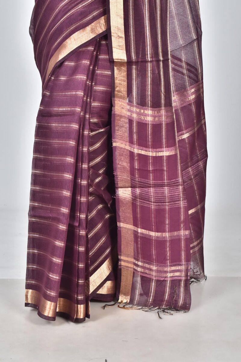 Silk Tassar Matka Textured Woven Saree (Dark Violet)