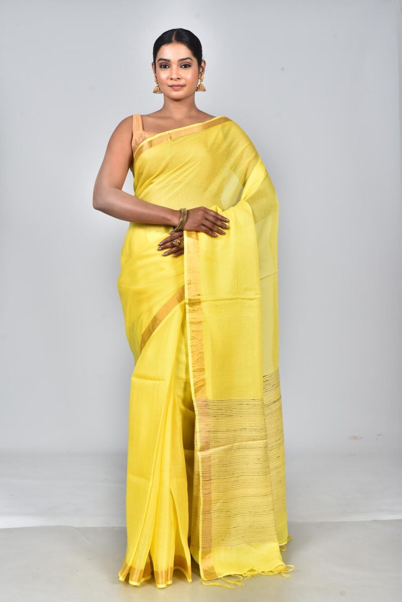 Silk Modal Yard Dyed Woven Saree (Yellow)