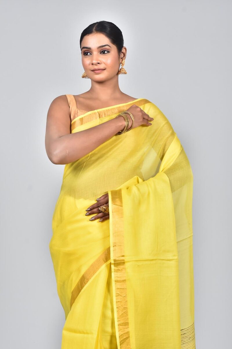 Silk Modal Yard Dyed Woven Saree (Yellow)