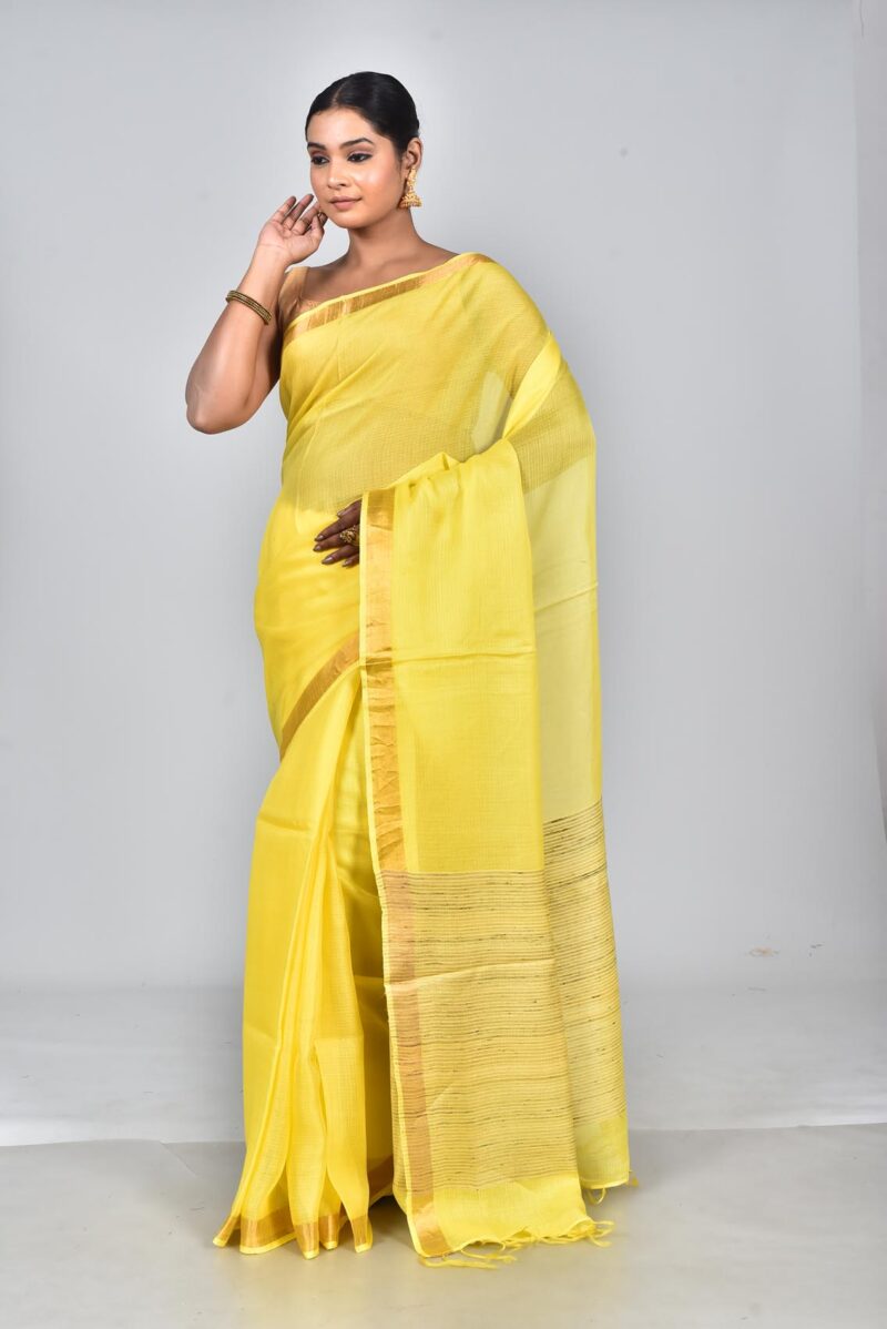 Silk Modal Yard Dyed Woven Saree (Yellow)