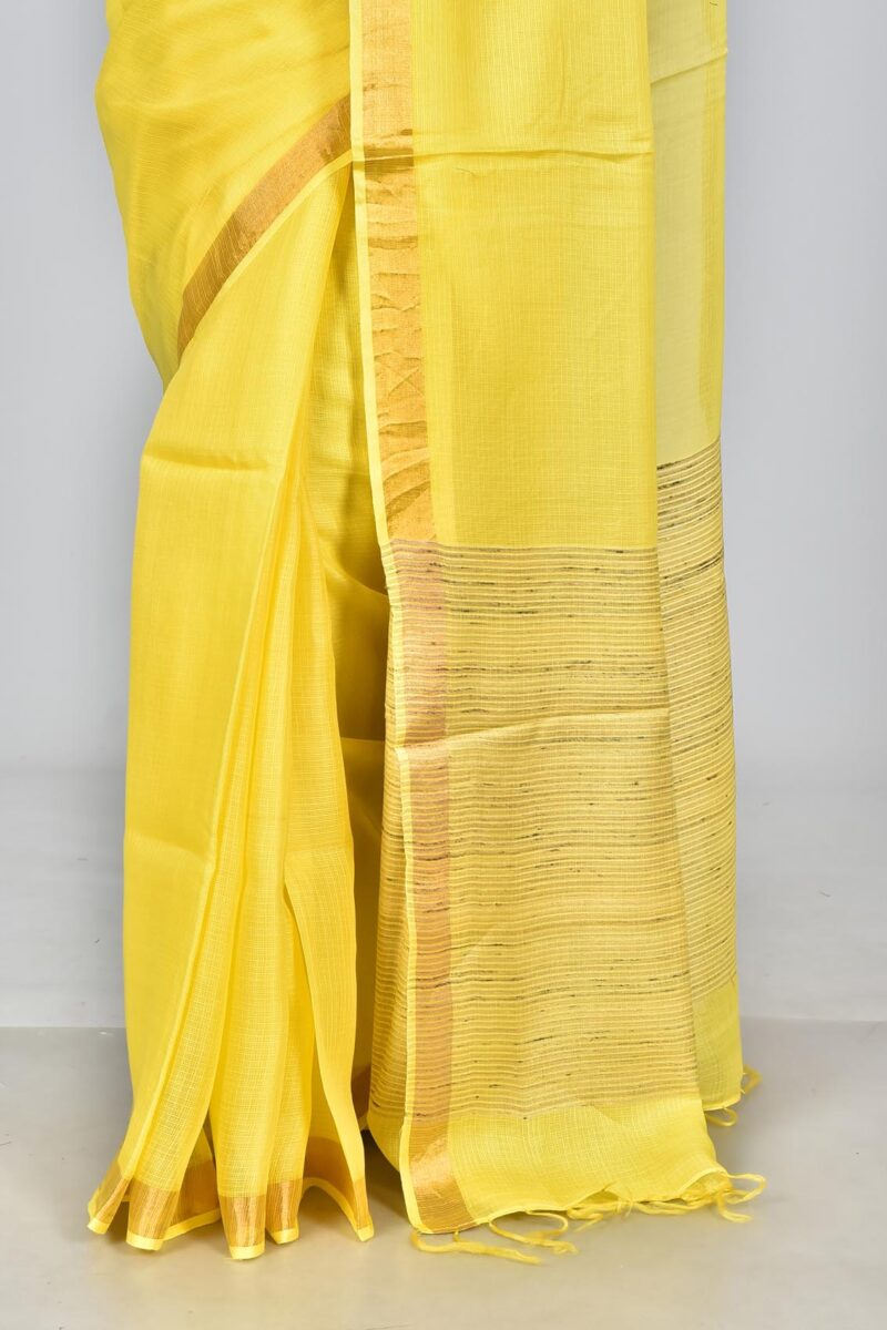 Silk Modal Yard Dyed Woven Saree (Yellow)