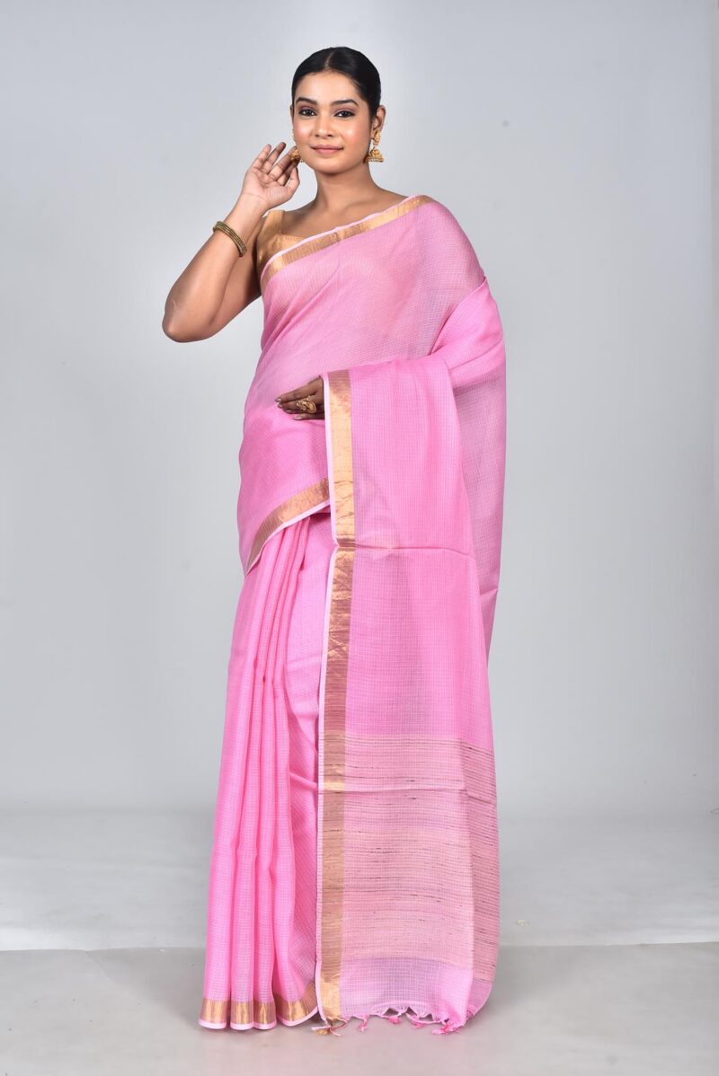 Silk Modal Yard Dyed Woven Saree (Pink)