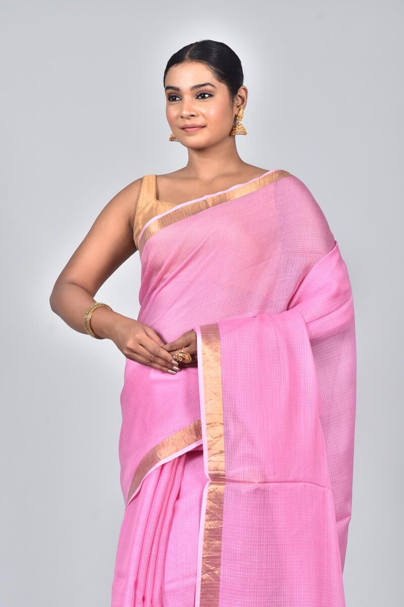 Silk Modal Yard Dyed Woven Saree (Pink)