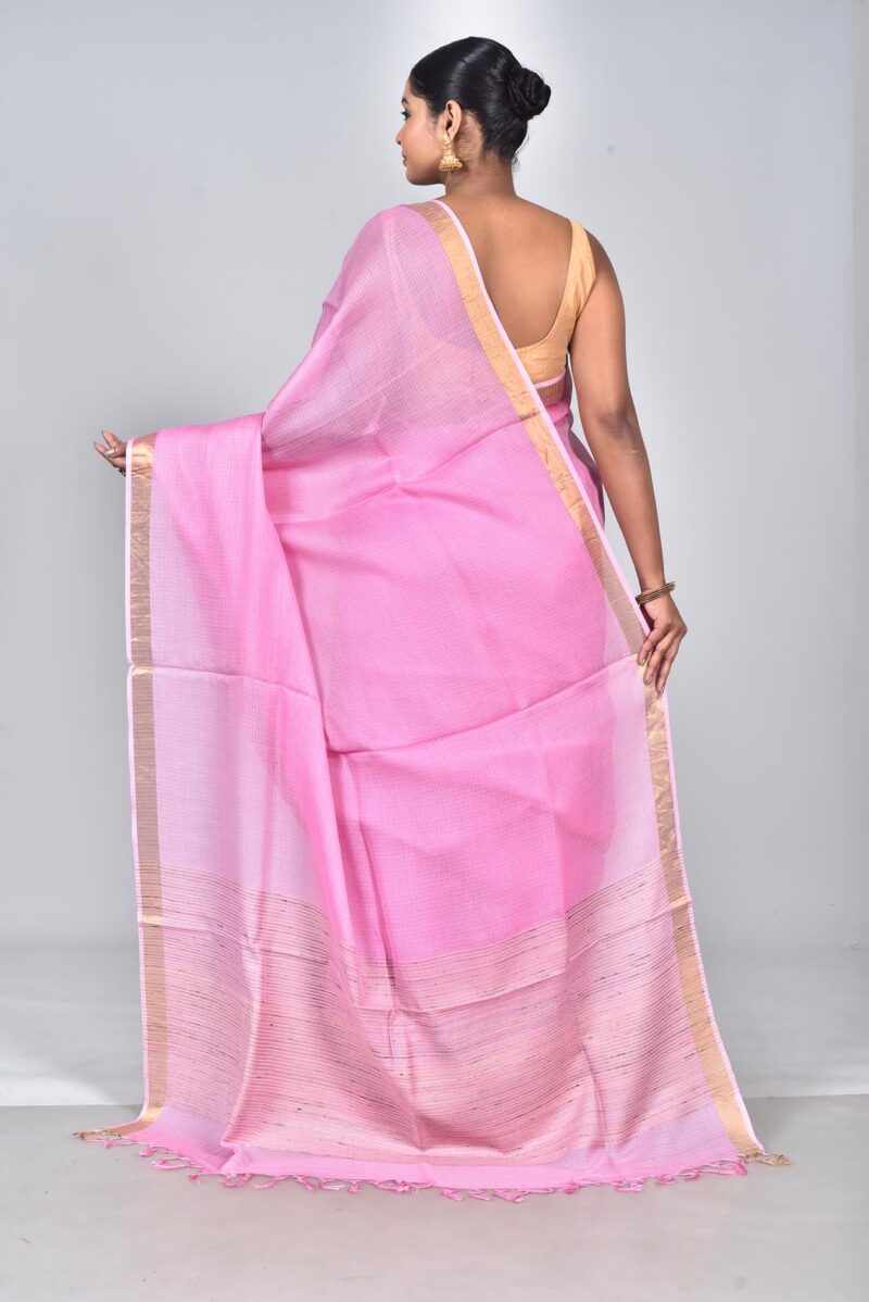 Silk Modal Yard Dyed Woven Saree (Pink)