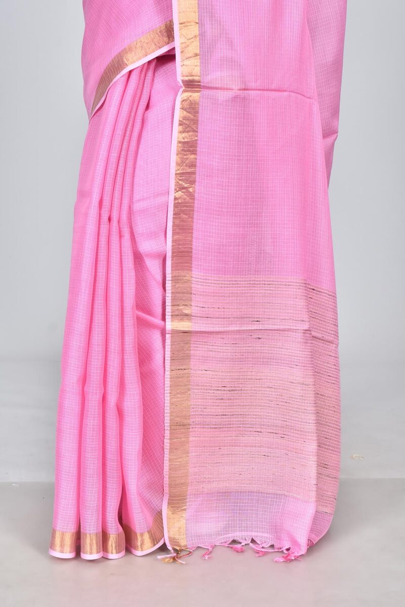 Silk Modal Yard Dyed Woven Saree (Pink)