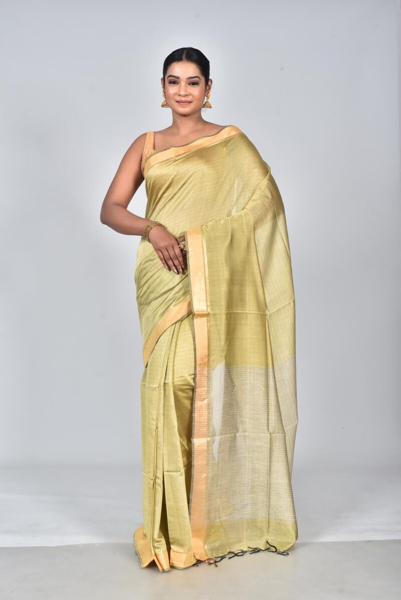 Silk Modal Yard Dyed Woven Saree (Lite Green)