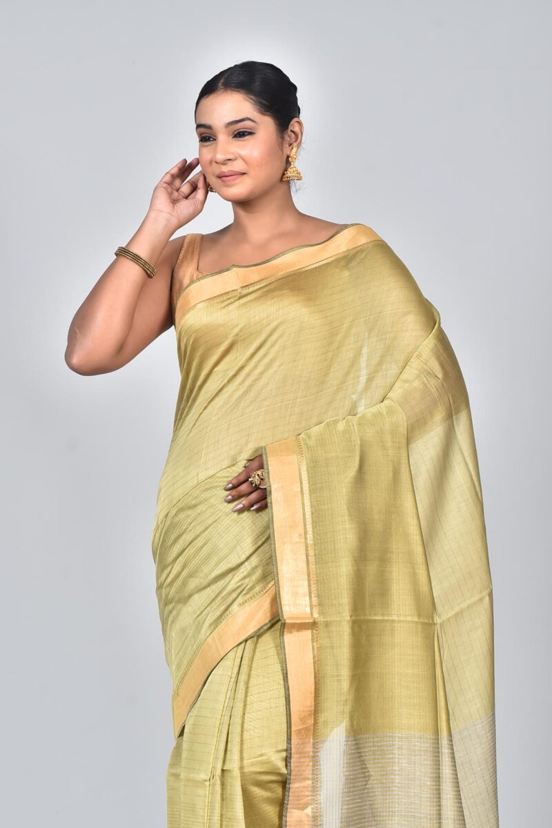 Silk Modal Yard Dyed Woven Saree (Lite Green)