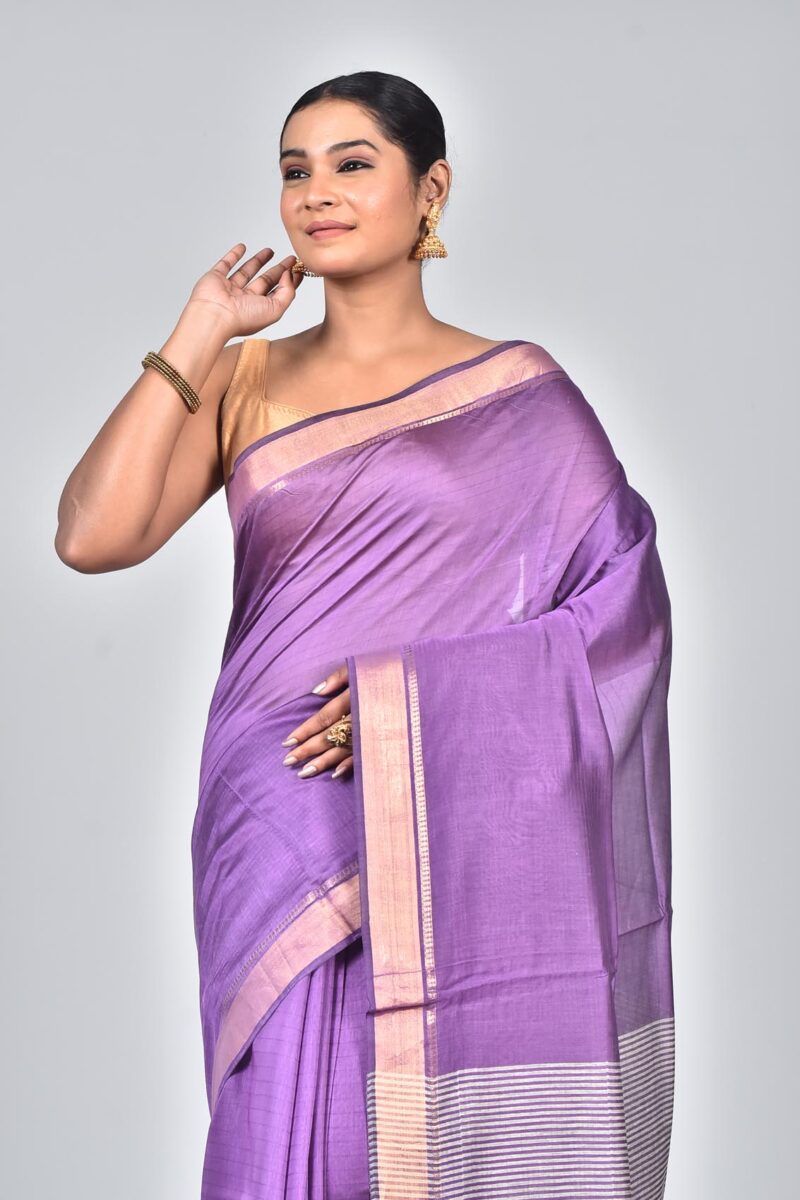 Silk Modal Yard Dyed Woven Saree (Purple)