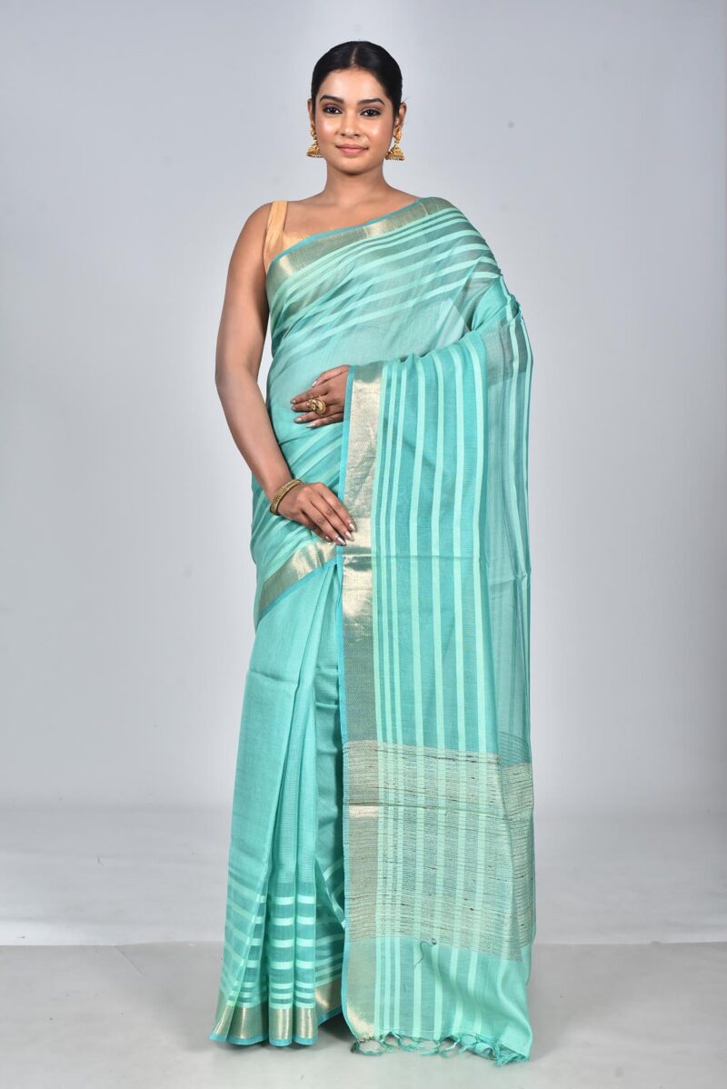 Silk Modal Yard Dyed Woven Saree (Sea Green)