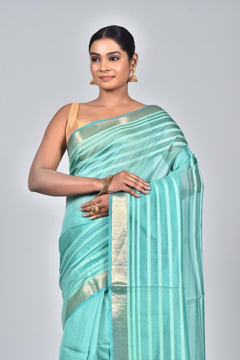 Silk Modal Yard Dyed Woven Saree (Sea Green)