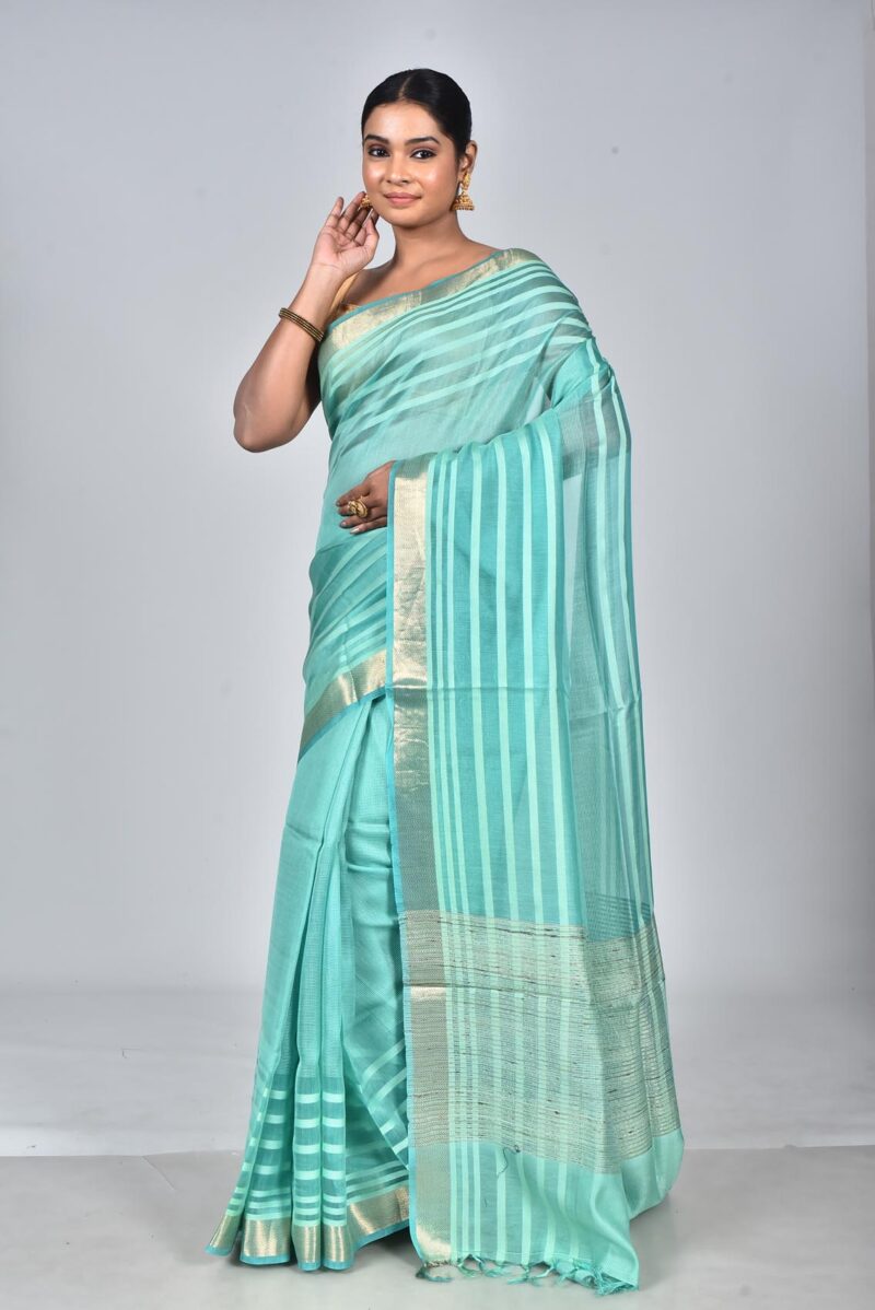 Silk Modal Yard Dyed Woven Saree (Sea Green)