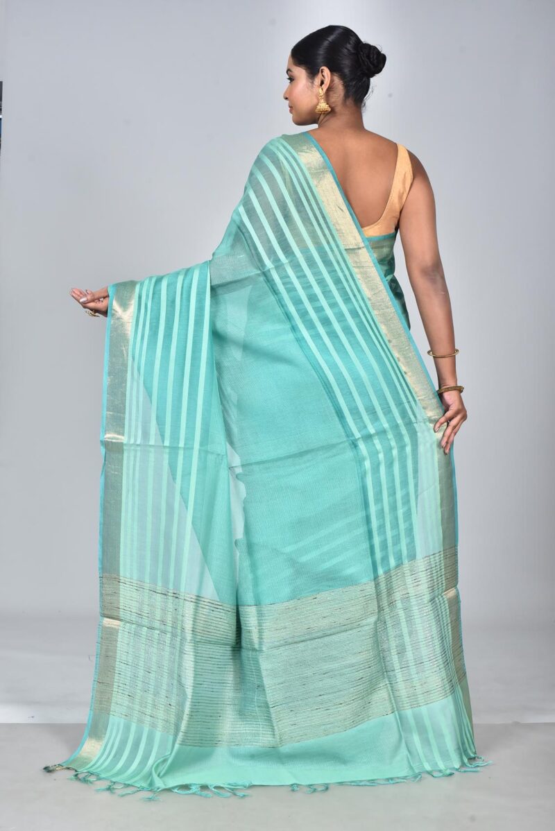 Silk Modal Yard Dyed Woven Saree (Sea Green)