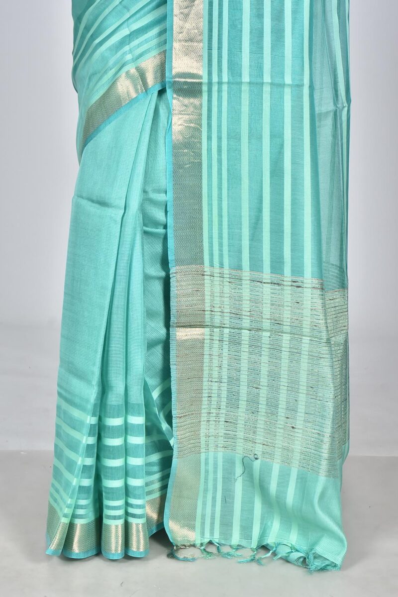 Silk Modal Yard Dyed Woven Saree (Sea Green)