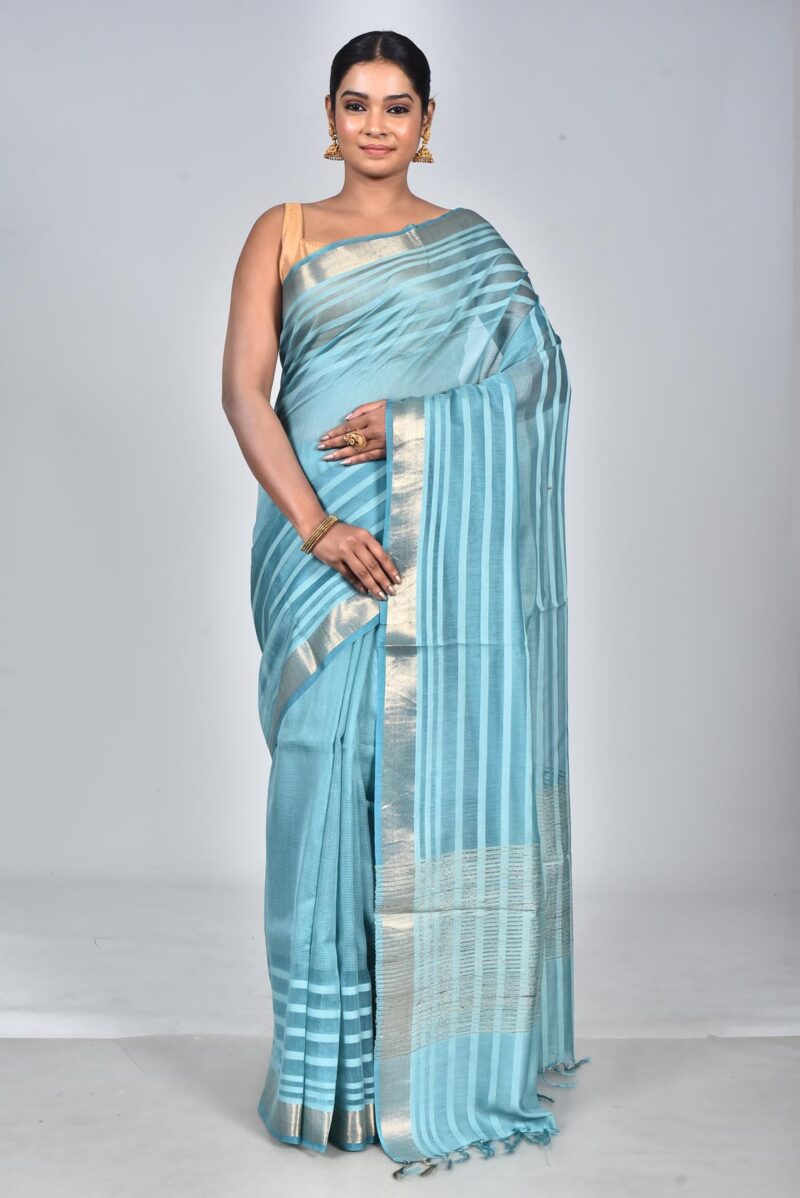 Silk Modal Yard Dyed Woven Saree (Green)