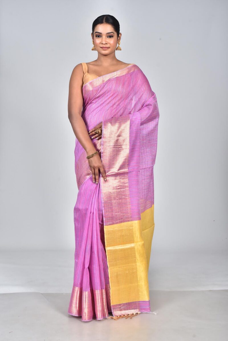 Silk Tassar Matka Space Dyed Woven Saree (Pink)